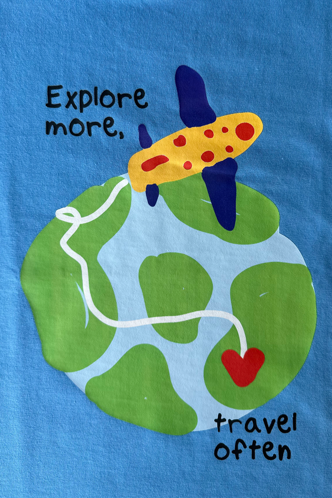 blue Kids tshirt inspired from kids art cotton happiness Amman jordan 