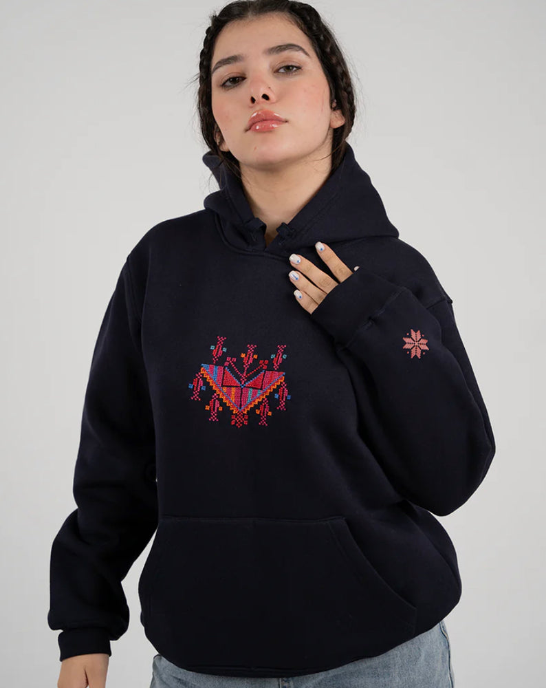 Blue Navy Boqaa Hoodie Qiladet Ghazzeh Hoodie (Gaza’s Necklace)
