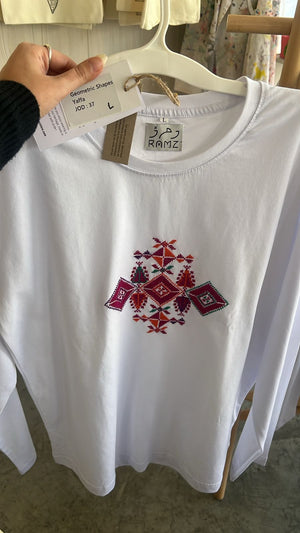 Ramz white Long sleeve geometric shapes yaffa L