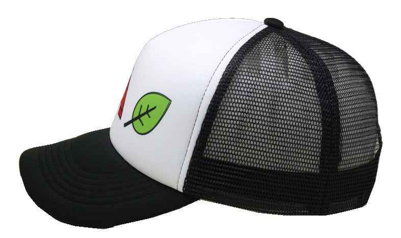 black trucker cap with sun, teepee and leaf