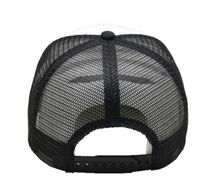 black trucker cap with sun, teepee and leaf