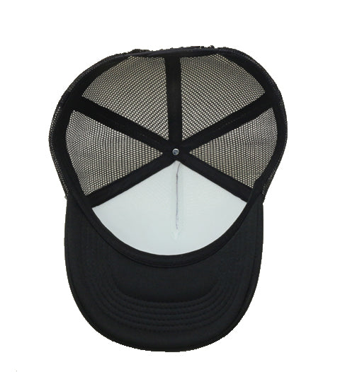 black trucker cap with sun, teepee and leaf