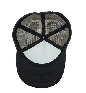black trucker cap with sun, teepee and leaf