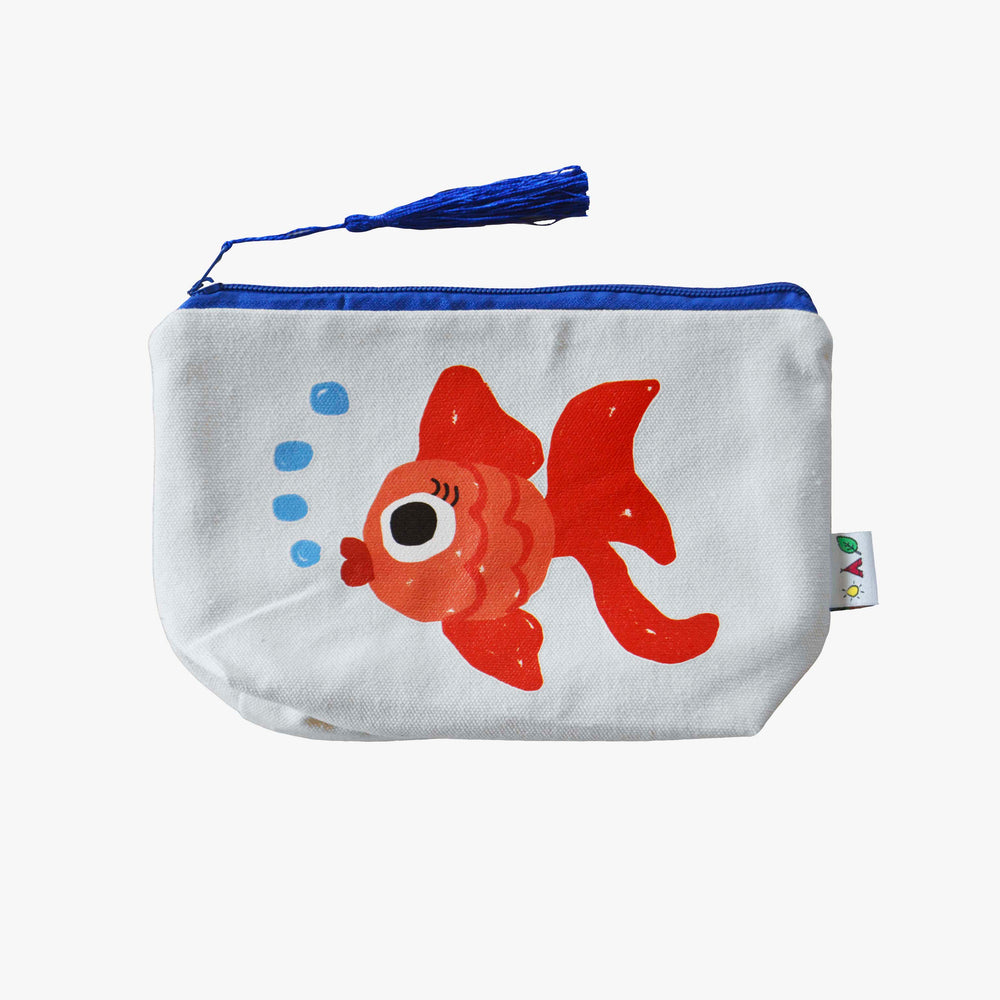 cotton canvas pouch with fish