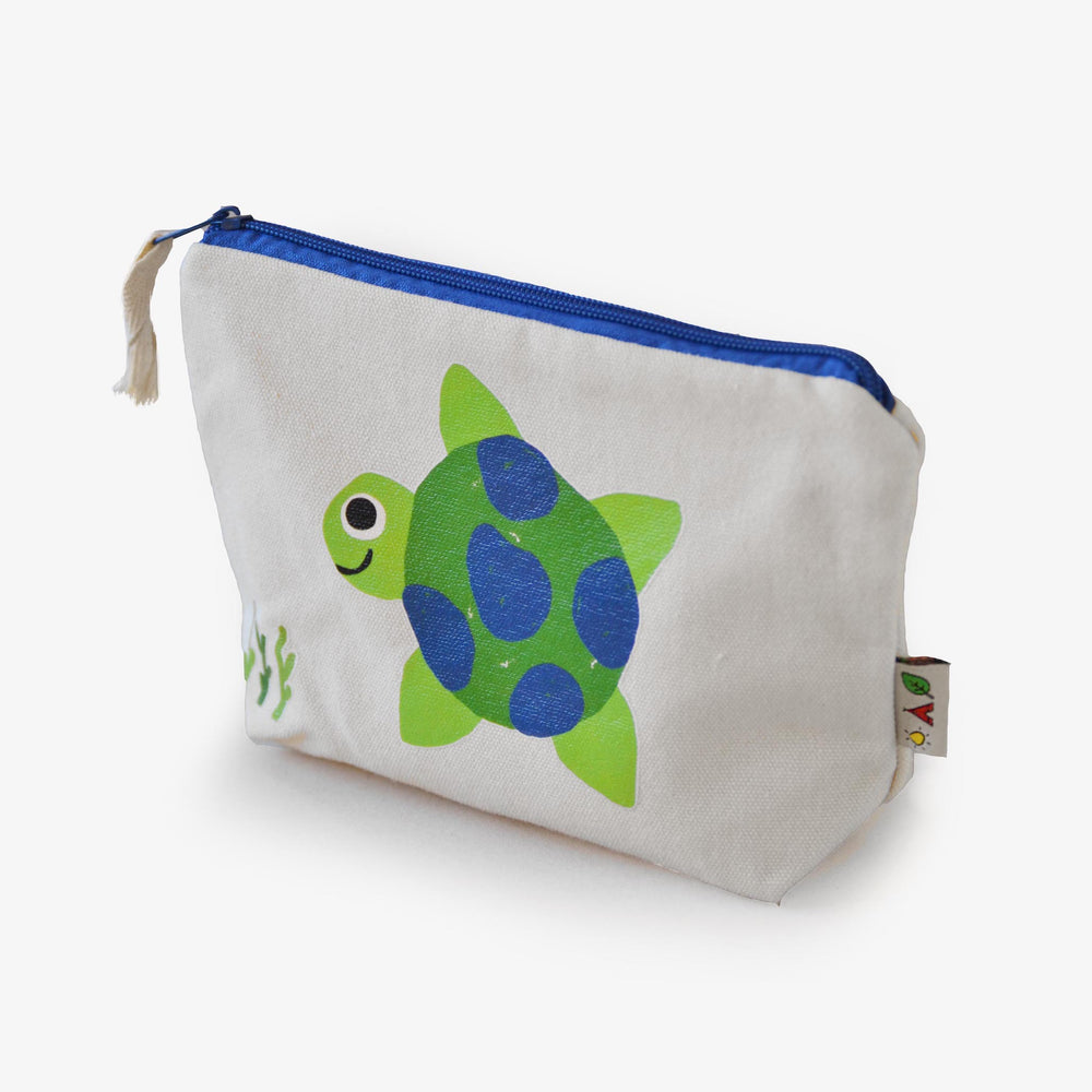 cotton canvas pouch with turtle